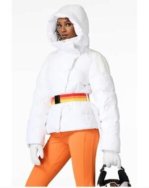 Goldbergh Bufera Quilted Ski Jacket White Hooded Down Puffer Coat Size 4 NWT